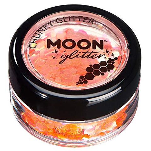 Iridescent Chunky Glitter by Moon Glitter - Orange - Cosmetic Festival Makeup Glitter for Face, Body, Nails, Hair, Lips - 3g