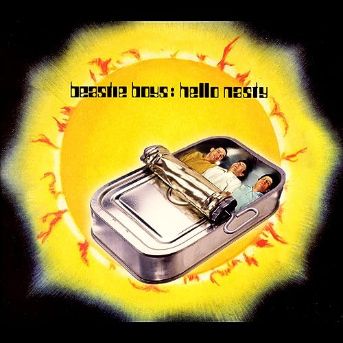 Beastie Boys album cover: three men in a sardine can, sun background.