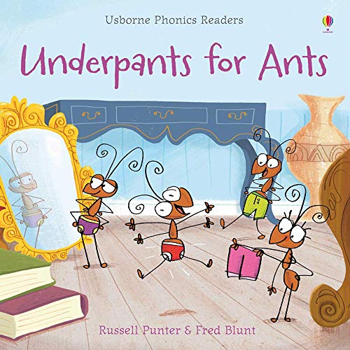 Book cover: cartoon ants trying on colorful underwear in a room.