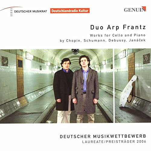 CD cover: Duo Arp Frantz in a tiled underpass, classical music.