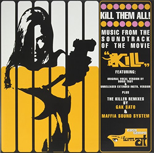 Vinyl album cover with silhouetted figure holding a gun, bold text details.