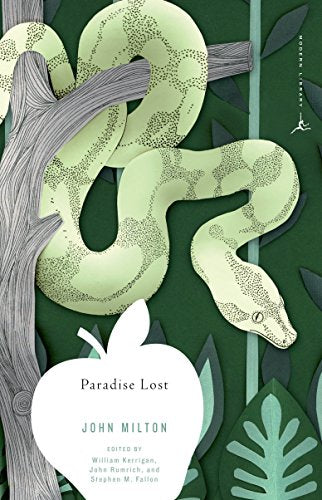 Green and white illustrated cover of "Paradise Lost" by John Milton.