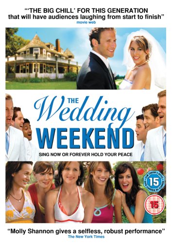 DVD cover for "The Wedding Weekend" featuring wedding party and house.