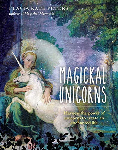 Book cover depicting a woman embracing a white unicorn in a forest.