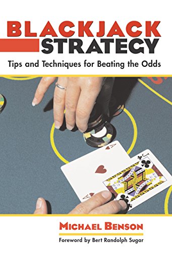 Book cover for "Blackjack Strategy" with casino chips and playing cards.