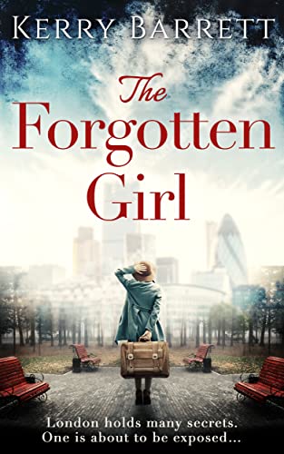 Book cover: woman with suitcase facing London skyline, titled "The Forgotten Girl".