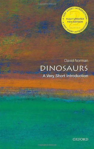 Book cover: "Dinosaurs" by David Norman, with abstract colorful background.