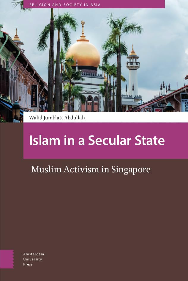 Book cover with a mosque and palm trees, titled "Islam in a Secular State".