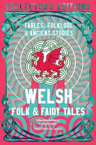 Book cover featuring a red Welsh dragon over a green Celtic knot on pink.