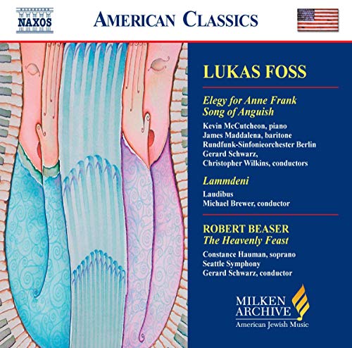 CD cover featuring abstract blue and white artwork, text listing composers and performers.