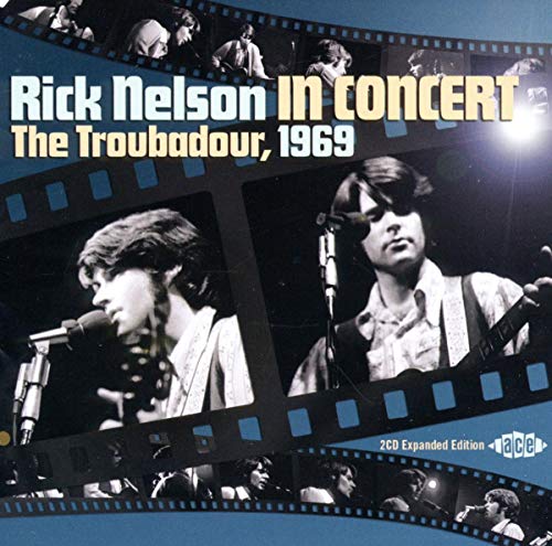 Rick Nelson performing with a guitar, framed by filmstrip imagery.