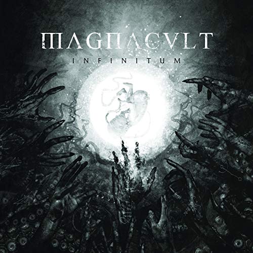 Dark album cover with hands reaching towards a glowing, central figure.