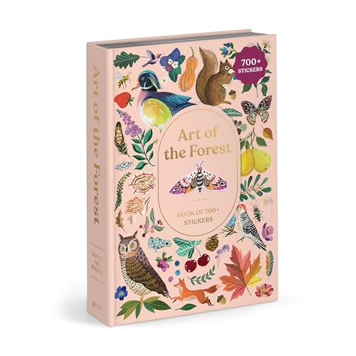 Pink sticker book cover with illustrated forest animals and plants.