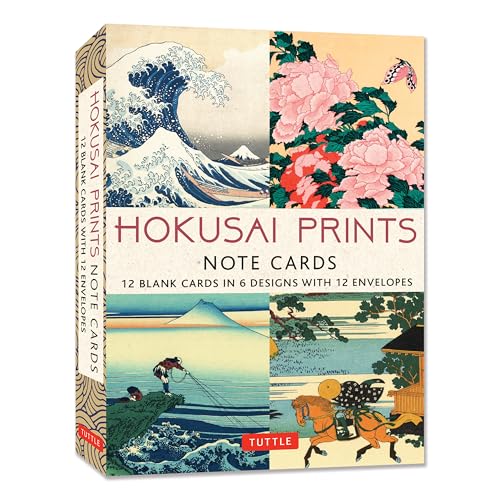 Hokusai Prints Note Cards - 12 Cards : 12 Blank Cards in 6 Lovely Prints (2 each) with 12 Patterned Envelopes in a Keepsake Box
