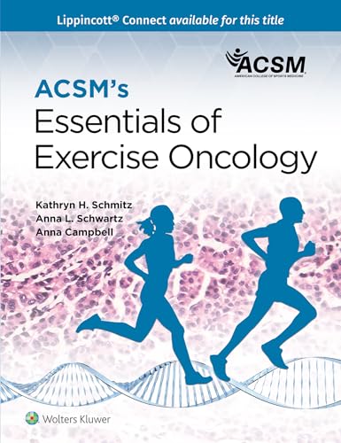 Book cover for ACSM's Essentials of Exercise Oncology featuring silhouettes of runners over tissue imagery.