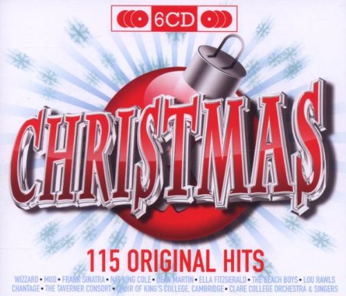 Six-disc Christmas CD with a red ornament and snowflake background.