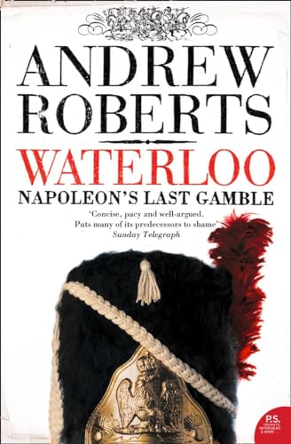 Book cover: "Waterloo" by Andrew Roberts, featuring a Napoleonic-era hat.
