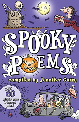 Book cover with cartoon Halloween monsters, pumpkins, and a spooky scene.