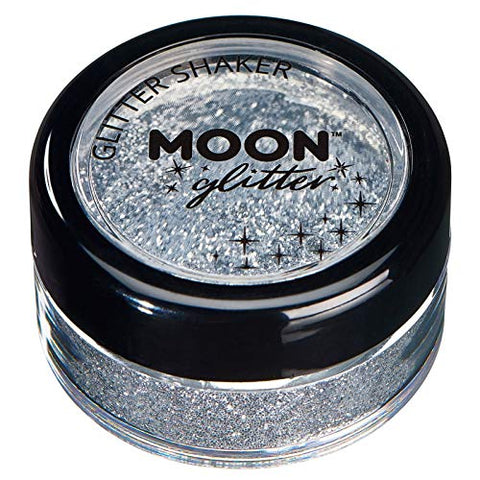 Classic Fine Glitter Shakers by Moon Glitter - Silver - Cosmetic Festival Makeup Glitter for Face, Body, Nails, Hair, Lips - 5g