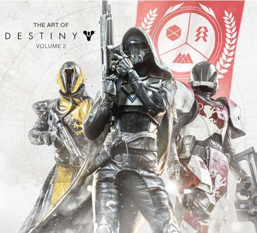 Three Destiny characters in armor with guns on a gray background with red emblem.