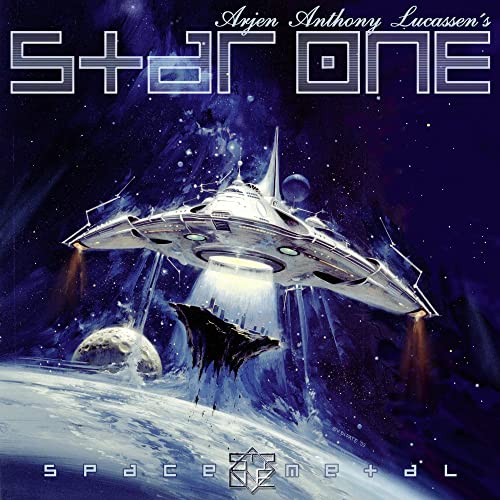 Album cover for Star One’s “Space Metal” featuring a spaceship in space.