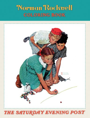 Norman Rockwell coloring book cover with children playing marbles.