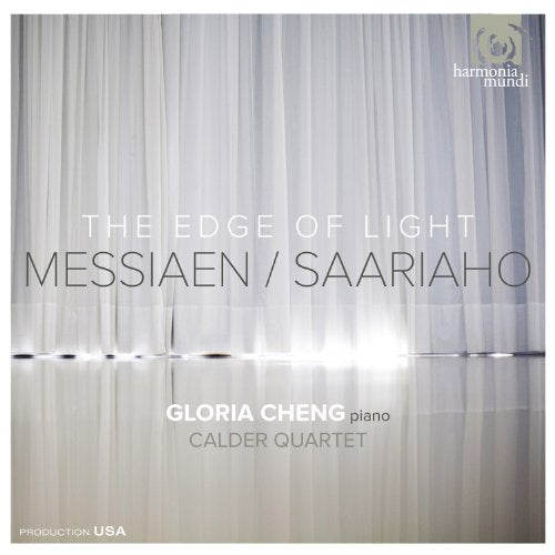 CD cover for “The Edge of Light” by Messiaen and Saariaho, featuring white drapery.