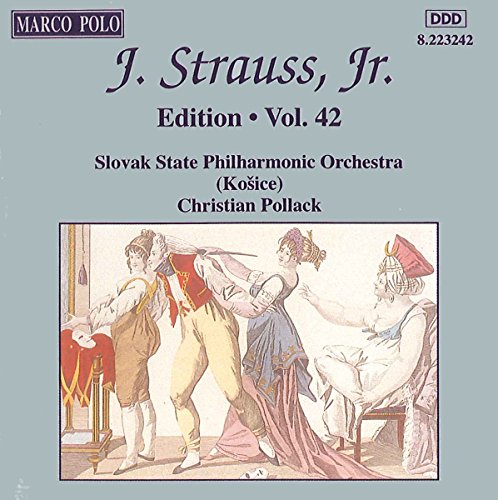 CD cover for J. Strauss Edition, Vol. 42, featuring historical figures.