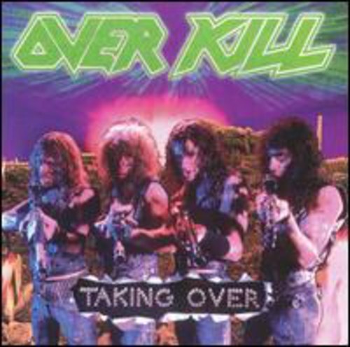 Overkill band photo album cover, "Taking Over," with four musicians.