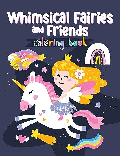 Whimsical Fairies Coloring Book (Happy Fox Books) Flip-Top Coloring Pad for Kids Ages 3-6 - Unicorns, Princesses, Mermaids, Ballerinas, Castles, and More Fantasy Designs in a Glittery Soft-Touch Cover