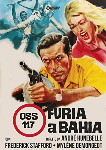 Vintage DVD cover for "Oss 117 Furia a Bahia" featuring a man with a gun.