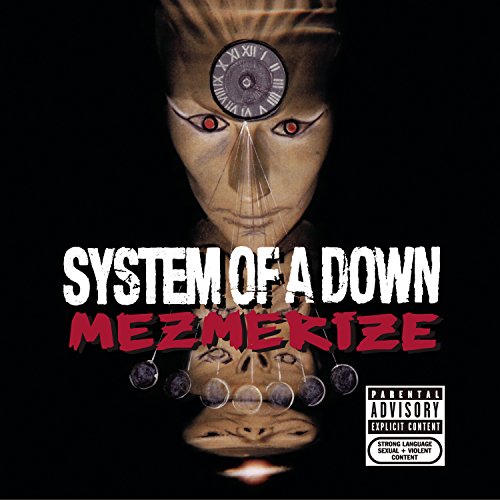 Album cover for System Of A Down’s “Mezmerize” featuring a stylized face.