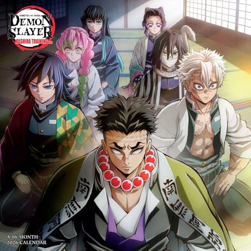 “Demon Slayer” calendar featuring six anime characters in colorful outfits.