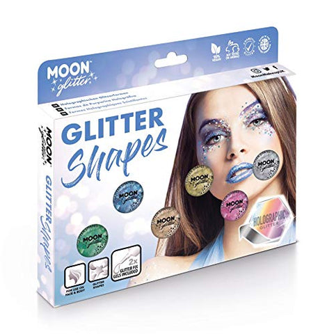 Holographic Glitter Shapes by Moon Glitter - Boxset - Cosmetic Festival Makeup Glitter for Face, Body, Nails, Hair, Lips - 3g