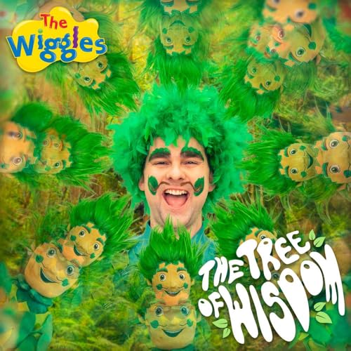 The Wiggles album cover featuring faces emerging from green foliage.