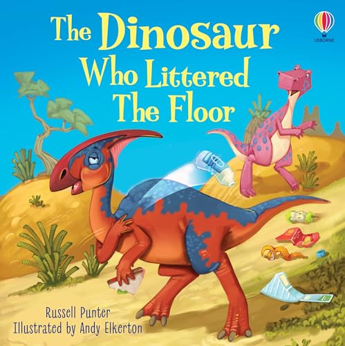 Book cover: two colorful dinosaurs with scattered trash on the ground.
