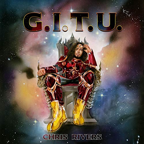 Chris Rivers album cover: man on throne in cosmic, painted style.