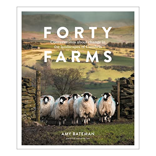 Book cover titled Forty Farms featuring a flock of sheep in a Cumbrian landscape.