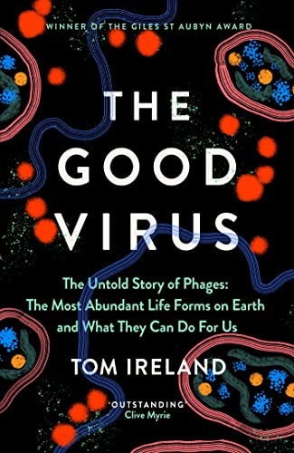 Book cover for The Good Virus with abstract biological illustrations on a black background.