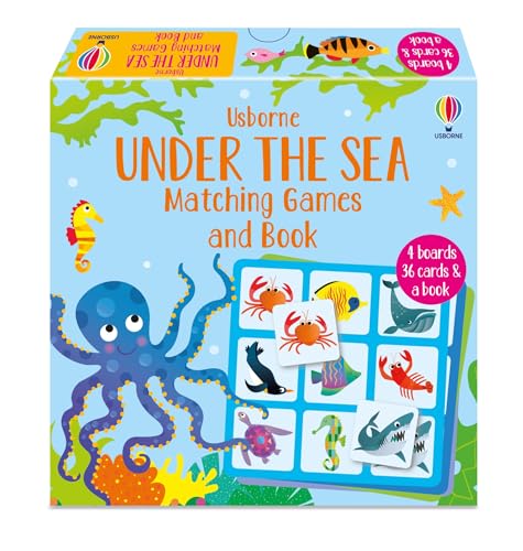 Blue box with cartoon sea creatures and matching game pieces.
