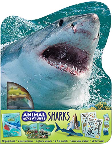Close-up of a great white shark with included models and stickers.