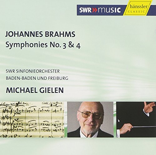 CD cover for Brahms Symphonies Nos. 3 & 4 with conductor portrait.