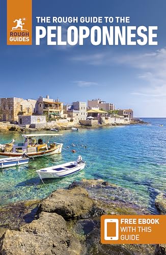 Rough Guide to the Peloponnese travel book cover featuring a coastal Greek village scene.