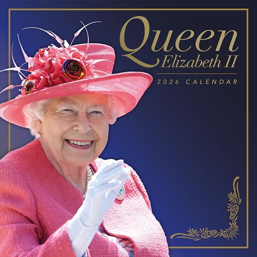 Queen Elizabeth II in pink hat and suit, 2026 calendar cover.