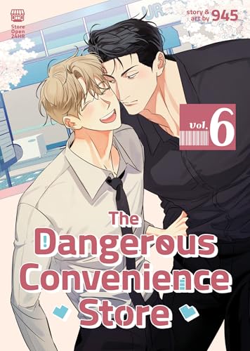 Two men embrace in front of a convenience store on this manga cover.