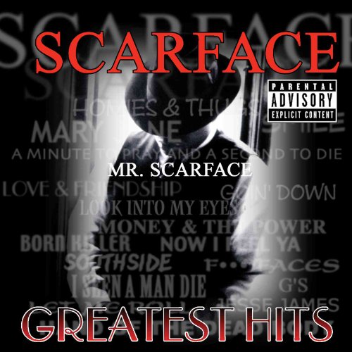 “Scarface” CD cover with artist portrait and song titles in red text.