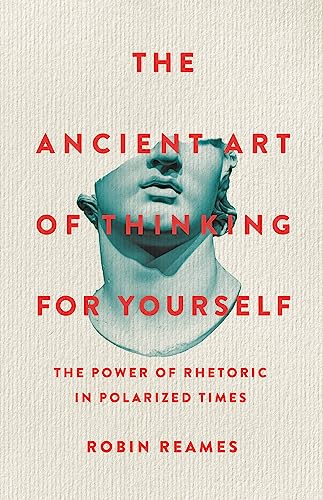 Book cover featuring a teal classical statue bust overlaid with red text.