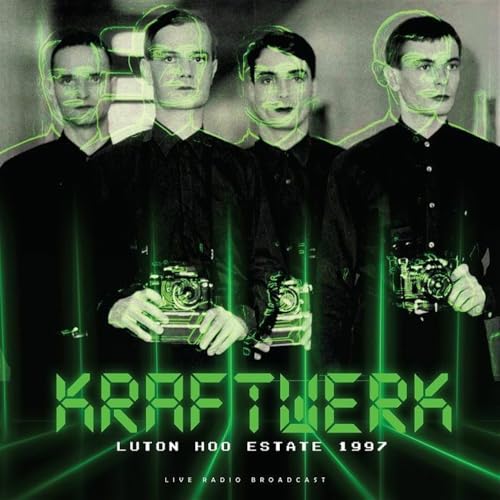 Kraftwerk album cover featuring four men with vintage cameras, green highlights.