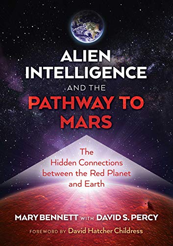 Book cover: "Alien Intelligence and the Pathway to Mars" with Earth and Mars.