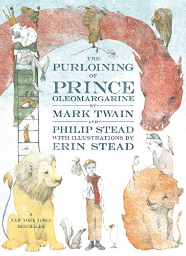 Book cover with a dragon, lion, and boy amidst whimsical illustrations.